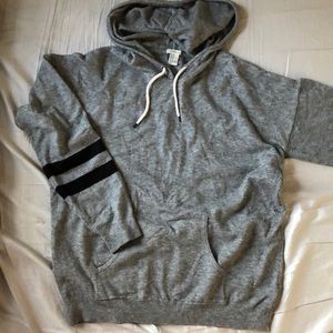 F21 Gray Hoodie with Sporty Striped Sleeves (M)